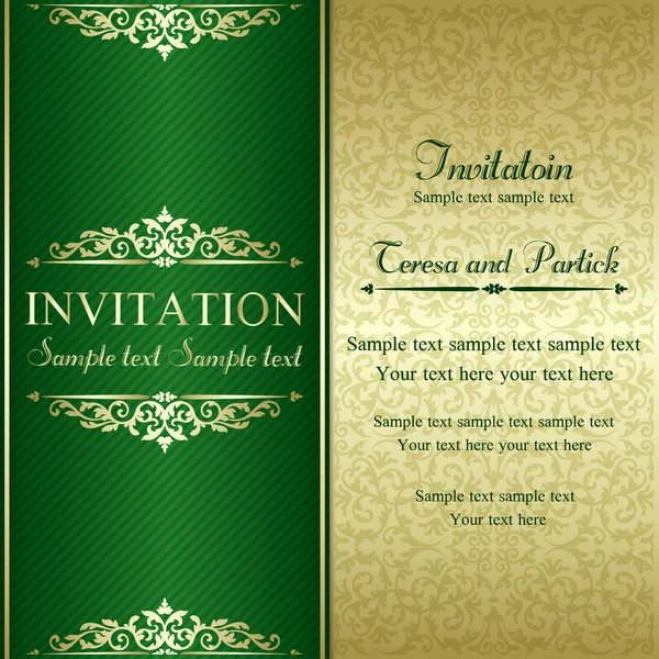 Barocke Einladung, Gold und Grün — Stockvektor