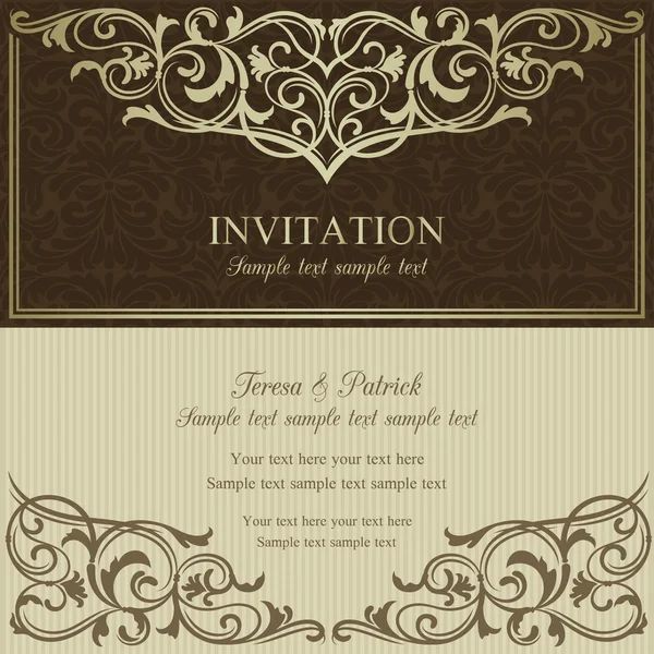 Invitación barroca, marrón y beige — Vector de stock