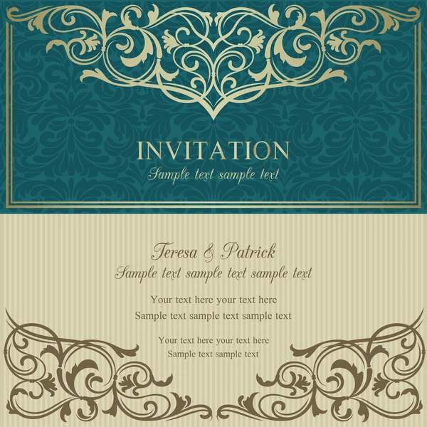 Invitación barroca, azul y beige — Archivo Imágenes Vectoriales
