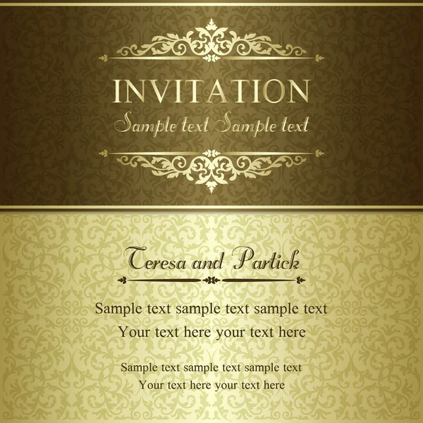 Invitación barroca, oro y marrón — Archivo Imágenes Vectoriales