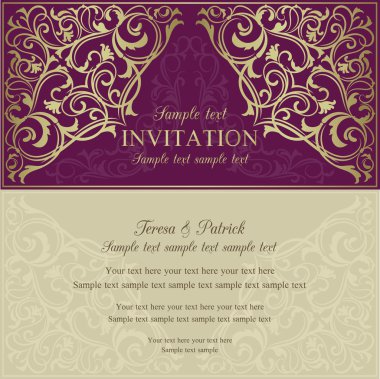 Orient invitation, purple and beige clipart