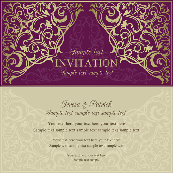 Orient invitation, purple and beige