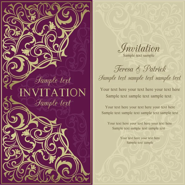 Invitación de Oriente, morado y beige — Vector de stock