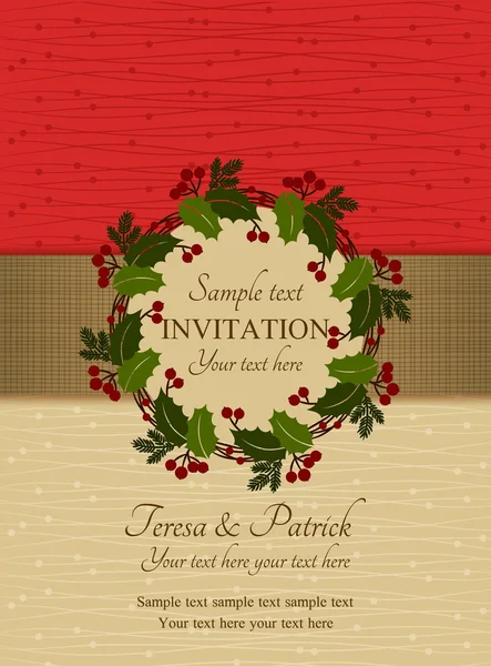 Christmas invitation, red and beige — Stock Vector