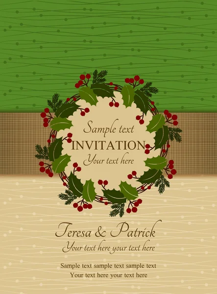 Christmas invitation, green and beige — Stock Vector