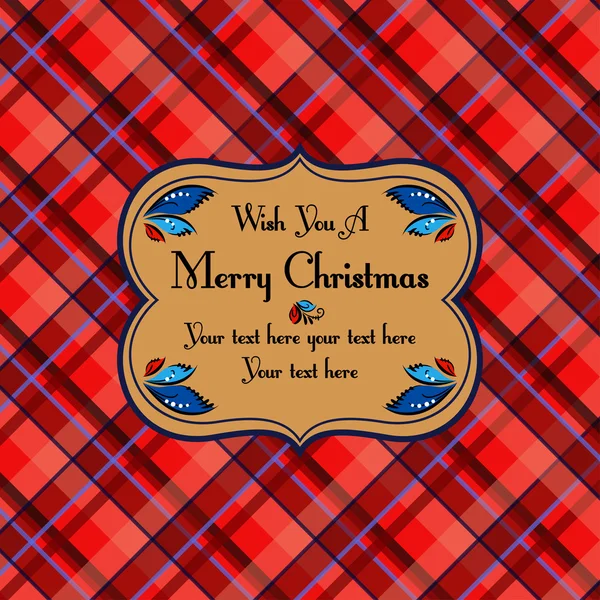 Christmas plaid tartan pattern card, red — Stock Vector