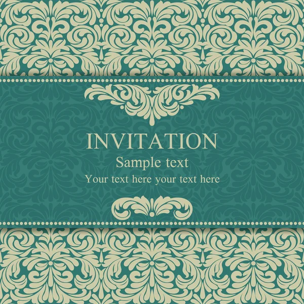 Barokke uitnodiging, blauw en beige — Stockvector
