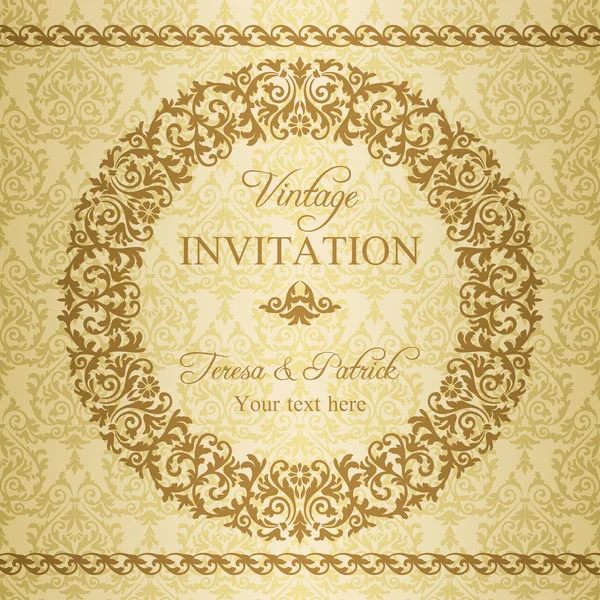 Barokní pozvání, zlato a béžová — Stockový vektor