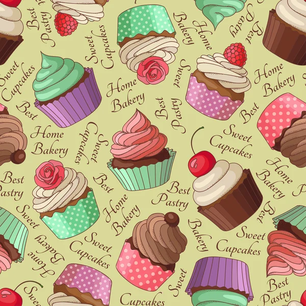 Cupcake patroon, beige — Stockvector