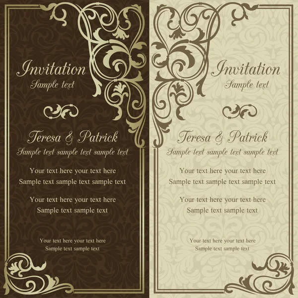 Baroque wedding invitation, brown — Stock Vector