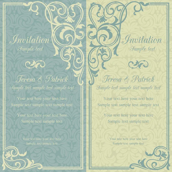 Invitation baroque, bleu et beige — Image vectorielle