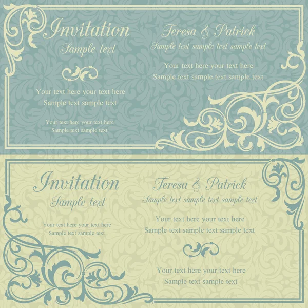 Invitation baroque, bleu et beige — Image vectorielle