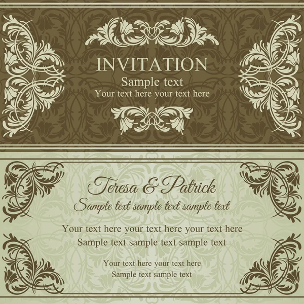 Invitación barroca, marrón y beige — Vector de stock