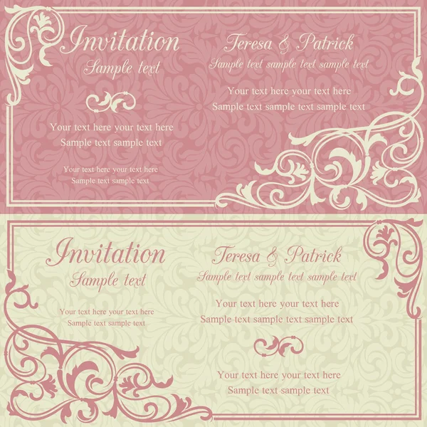 Baroque invitation, pink and beige — Stock Vector