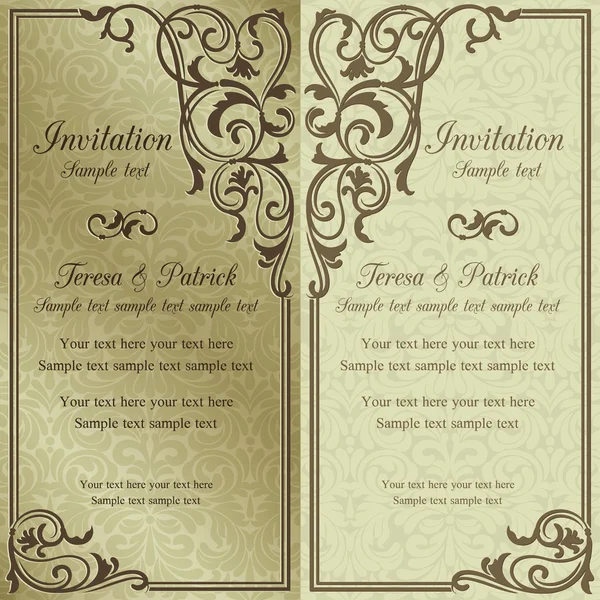 Invitación barroca, marrón y beige — Vector de stock