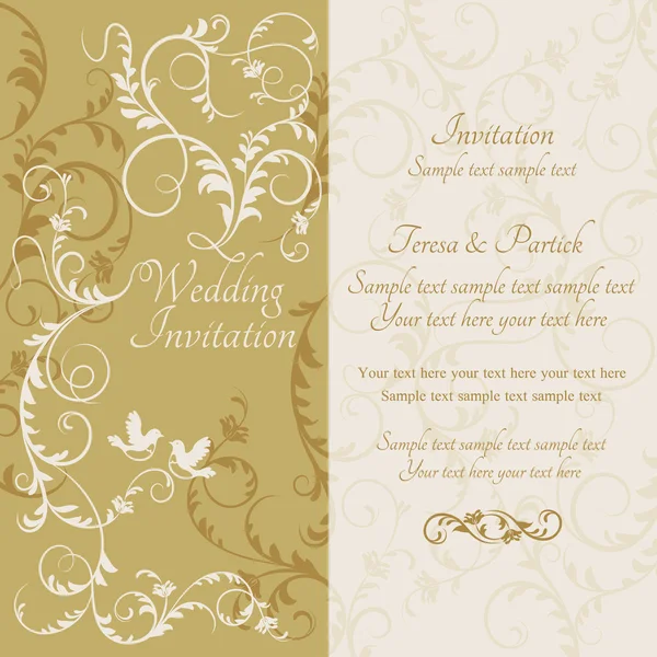 バロック様式の結婚式招待状、黄色およびベージュ色 — ストックベクタ