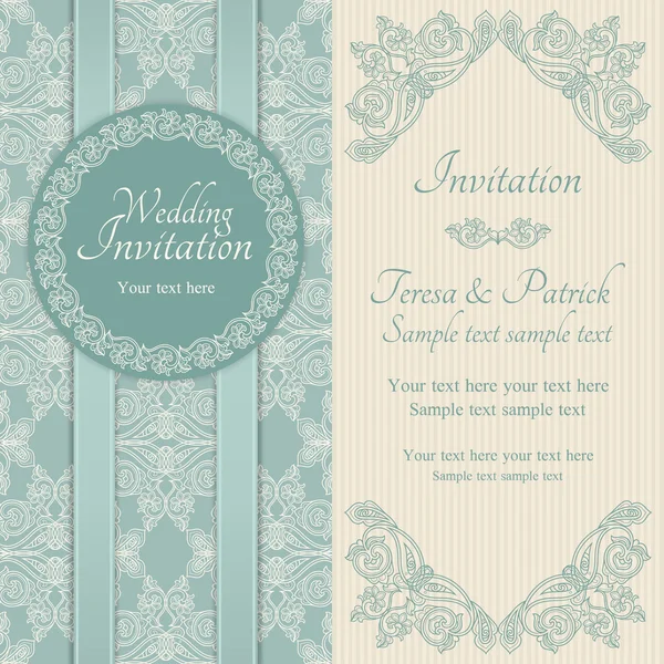 Invitation de mariage baroque, bleu et beige — Image vectorielle