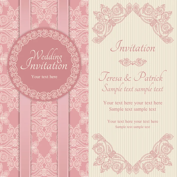 Invitación de boda barroca, rosa y beige — Vector de stock