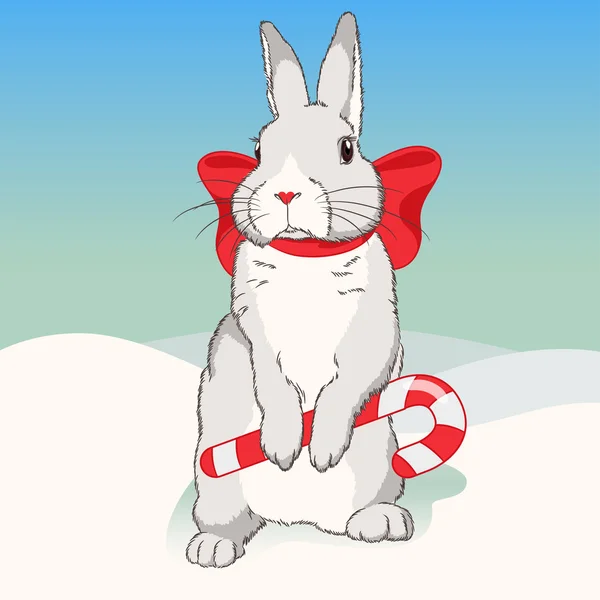 Weihnachten flauschig weiß stehendes Kaninchen — Stockvektor