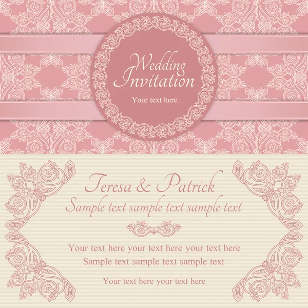 Invitation de mariage baroque, rose et beige — Image vectorielle