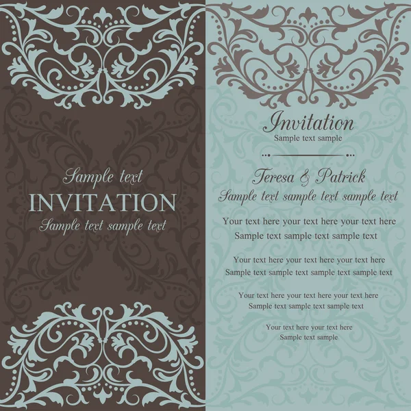 Invitation baroque, marron et bleu — Image vectorielle
