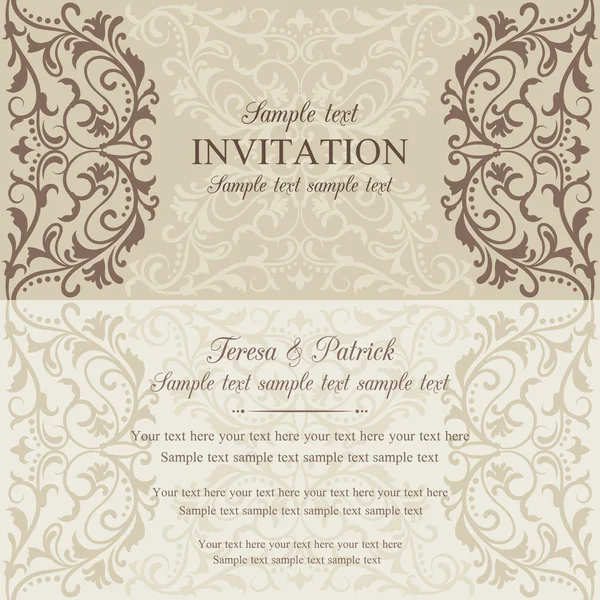 Invitación barroca, marrón y beige — Vector de stock