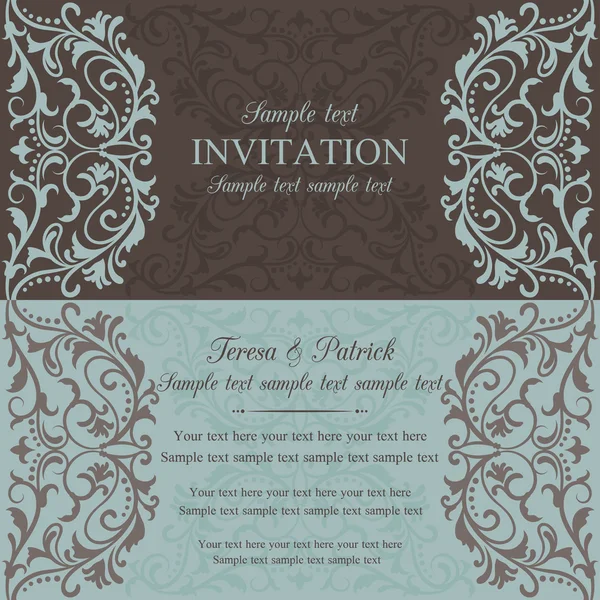 Baroque invitation, brown and blue — Stock Vector