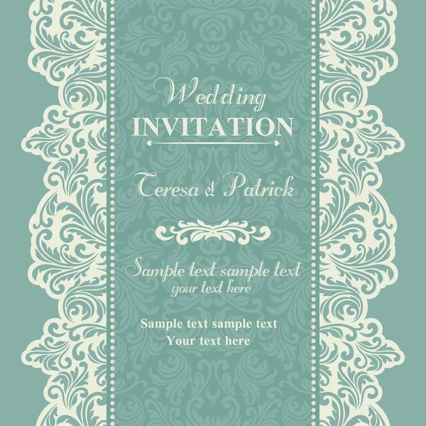 Invitation de mariage baroque, bleu et beige — Image vectorielle