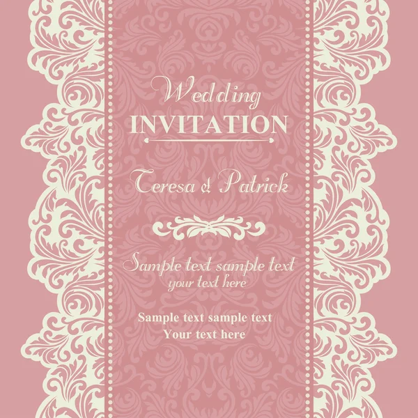 Barok düğün davetiyesi, pembe ve bej
