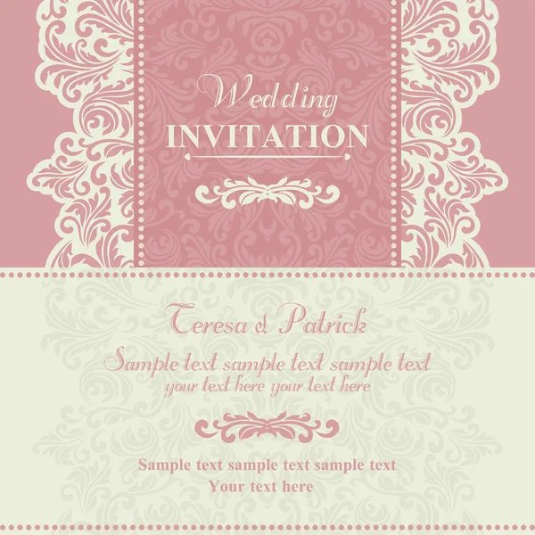 Baroque wedding invitation, pink and beige — Stock Vector