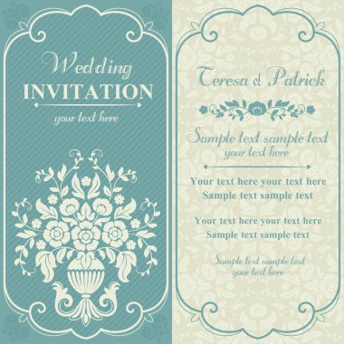 Baroque wedding invitation, blue and beige clipart