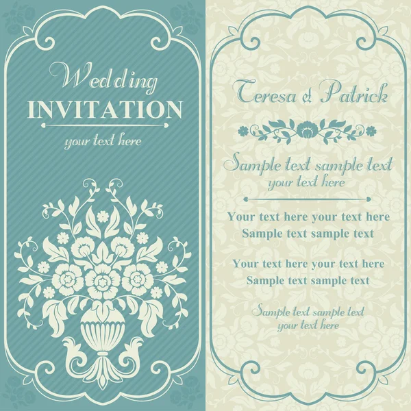 Barok düğün davetiyesi, mavi ve bej