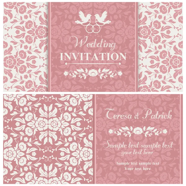 Приглашение на свадьбу в стиле барокко, розовый и бежевый — стоковый вектор
