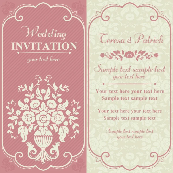 Invitation de mariage baroque, rose et beige — Image vectorielle