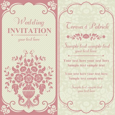 Baroque wedding invitation, pink and beige clipart