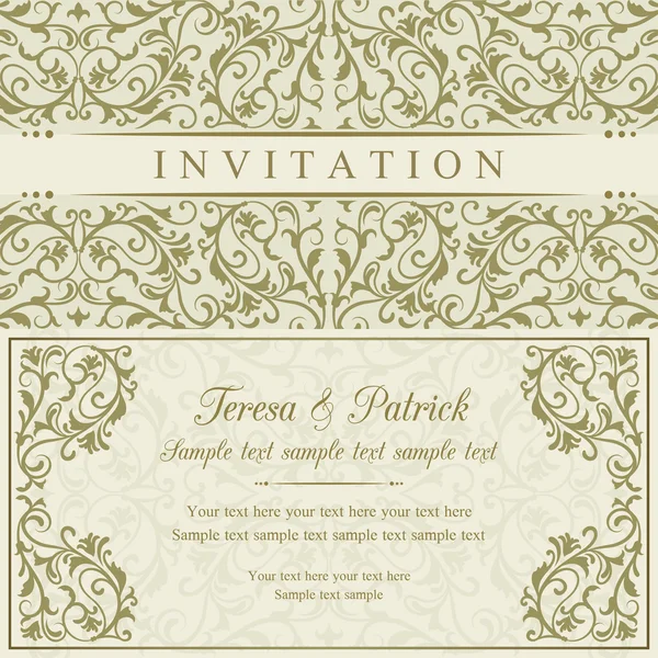 Baroque invitation, gold and beige — Stock Vector