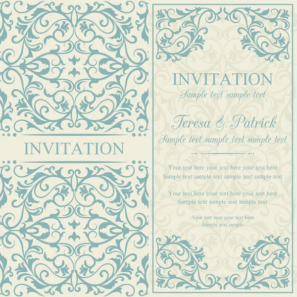 Convite barroco, azul e bege — Vetor de Stock