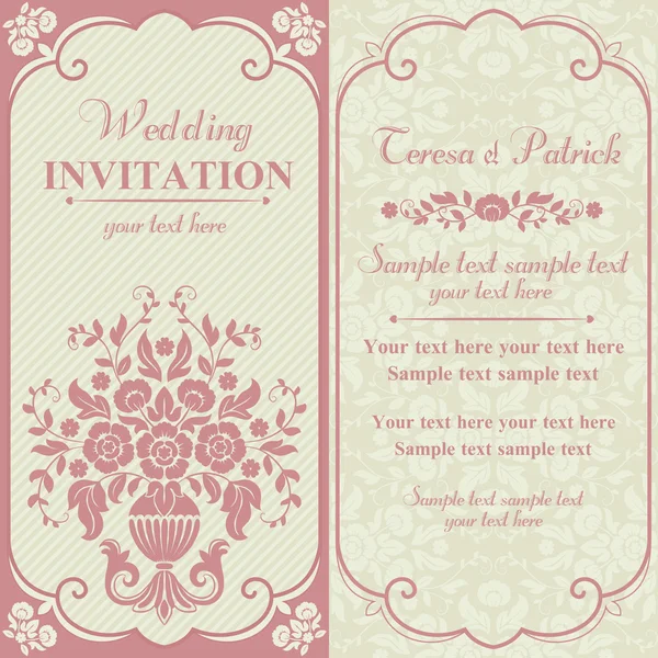 Barocke Hochzeitseinladung, rosa und beige — Stockvektor