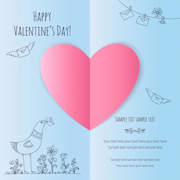 Valentines kaart met hart en hand tekenen — Stockvector