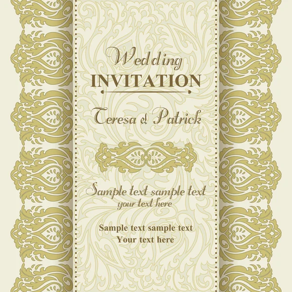 Baroque wedding invitation, gold and beige — Stock Vector