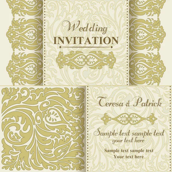 Baroque wedding invitation, gold and beige — Stock Vector