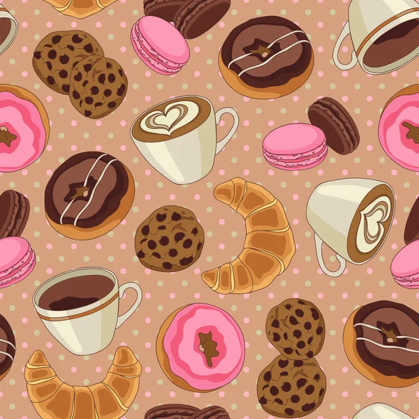 Cookies and coffee pattern, light brown — Stock Vector