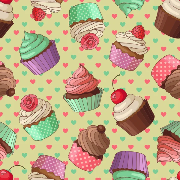 Cupcake patroon, geel — Stockvector