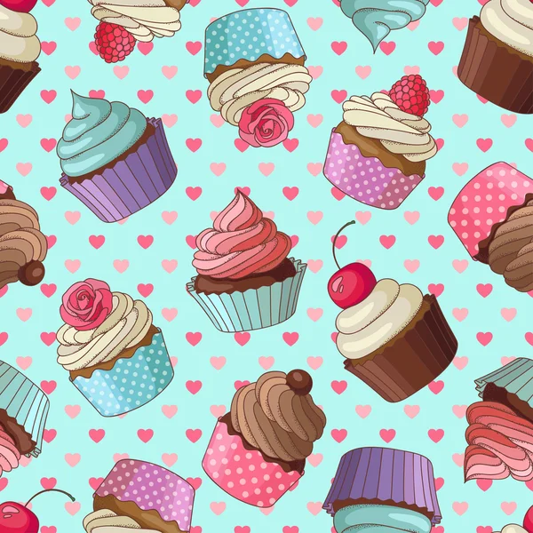 Cupcake Muster, blau lizenzfreie Stockillustrationen