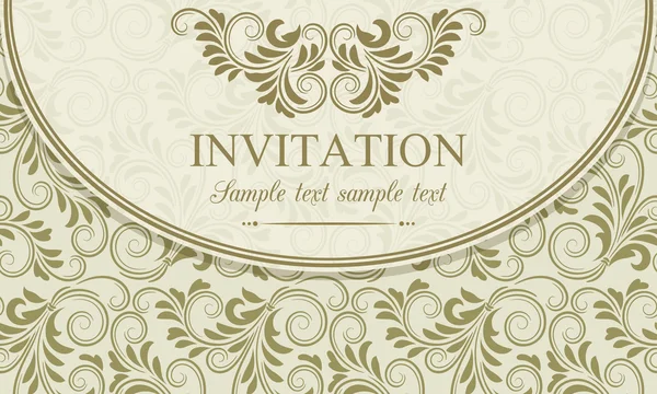 Baroque invitation, gold and beige — Stock Vector