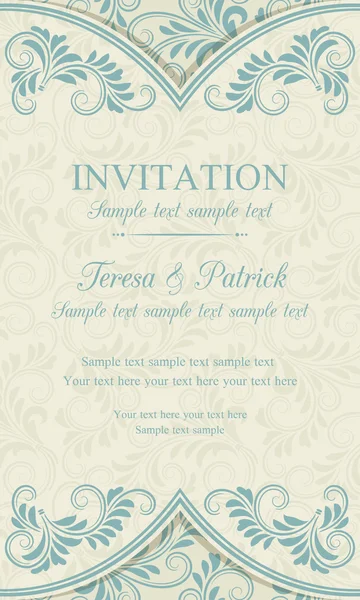 Invitación barroca, azul y beige — Vector de stock