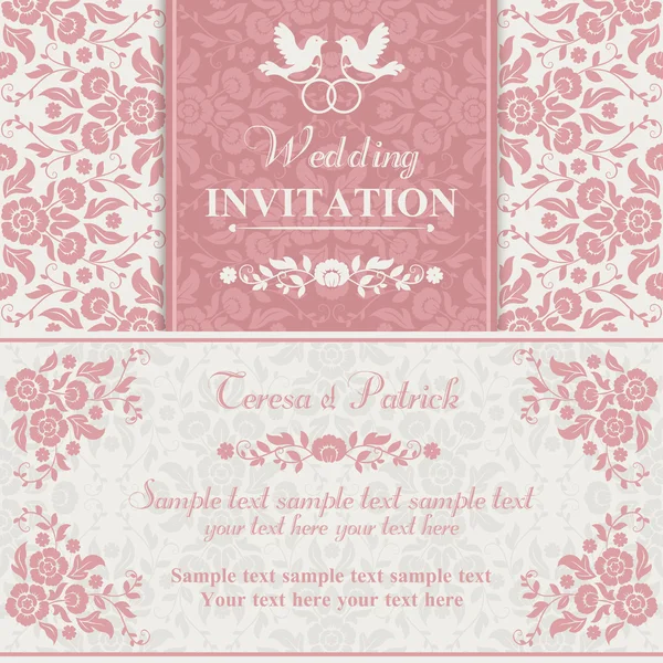 Invitación de boda barroca, rosa y beige — Vector de stock