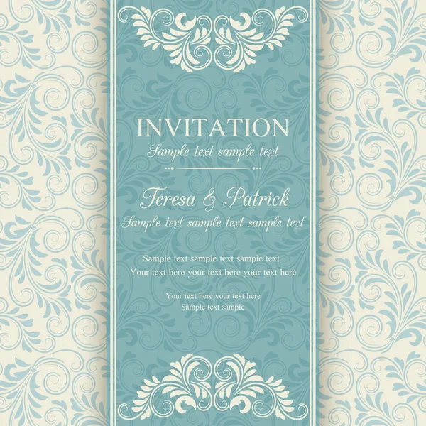 Invitación barroca, azul y beige — Vector de stock