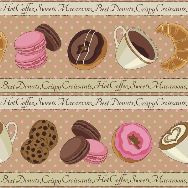 Cookies en koffie patroon, beige — Stockvector