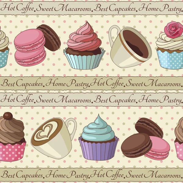 Cupcakes und Kaffee Muster, hellgelb Vektorgrafiken